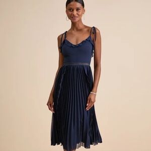 LuLus Never A Dull Moment Pleated Midi Dress In Navy Blue Size Medium